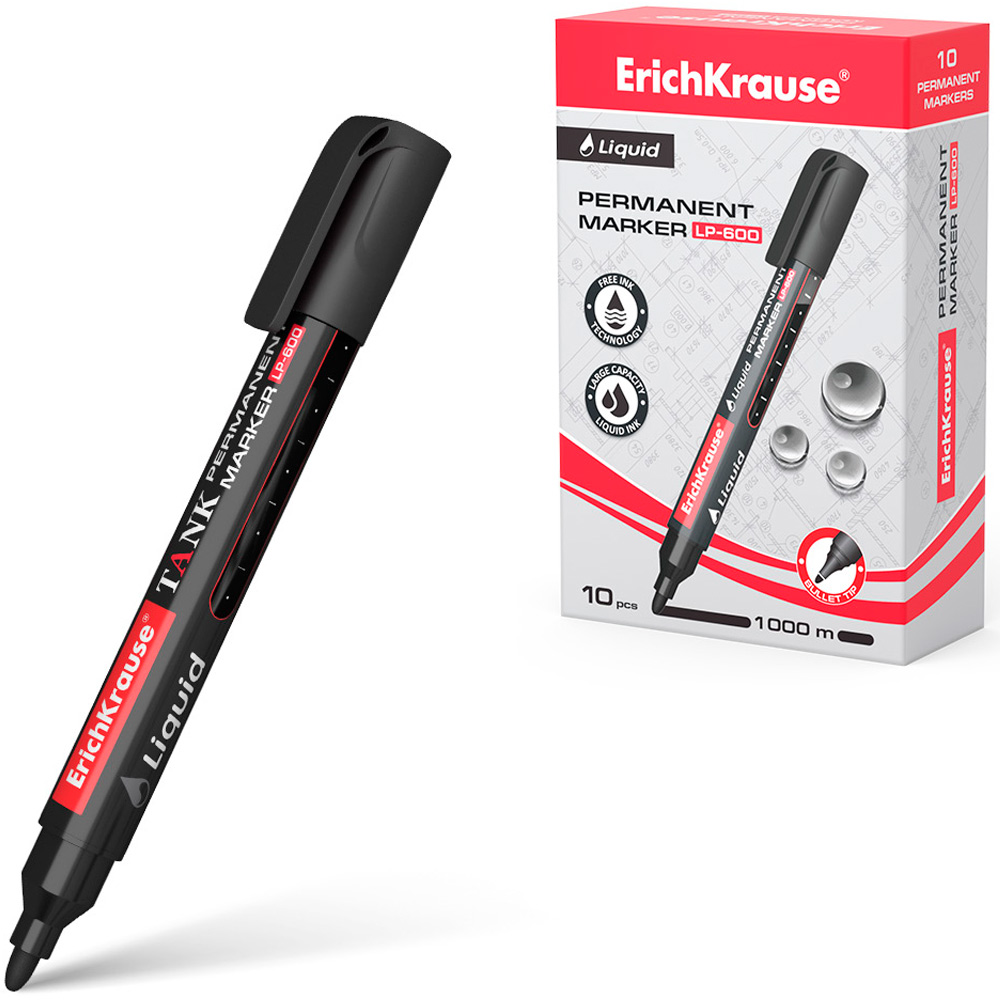 Перманентный маркер с жидкими чернилами черный ErichKrause Liquid LP-600 48770