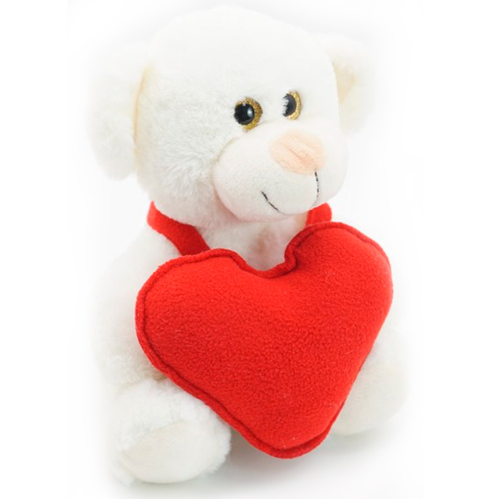 Медвежонок Сильвестр белый 20/25 см с красным флисовым сердцем 0913820-44
