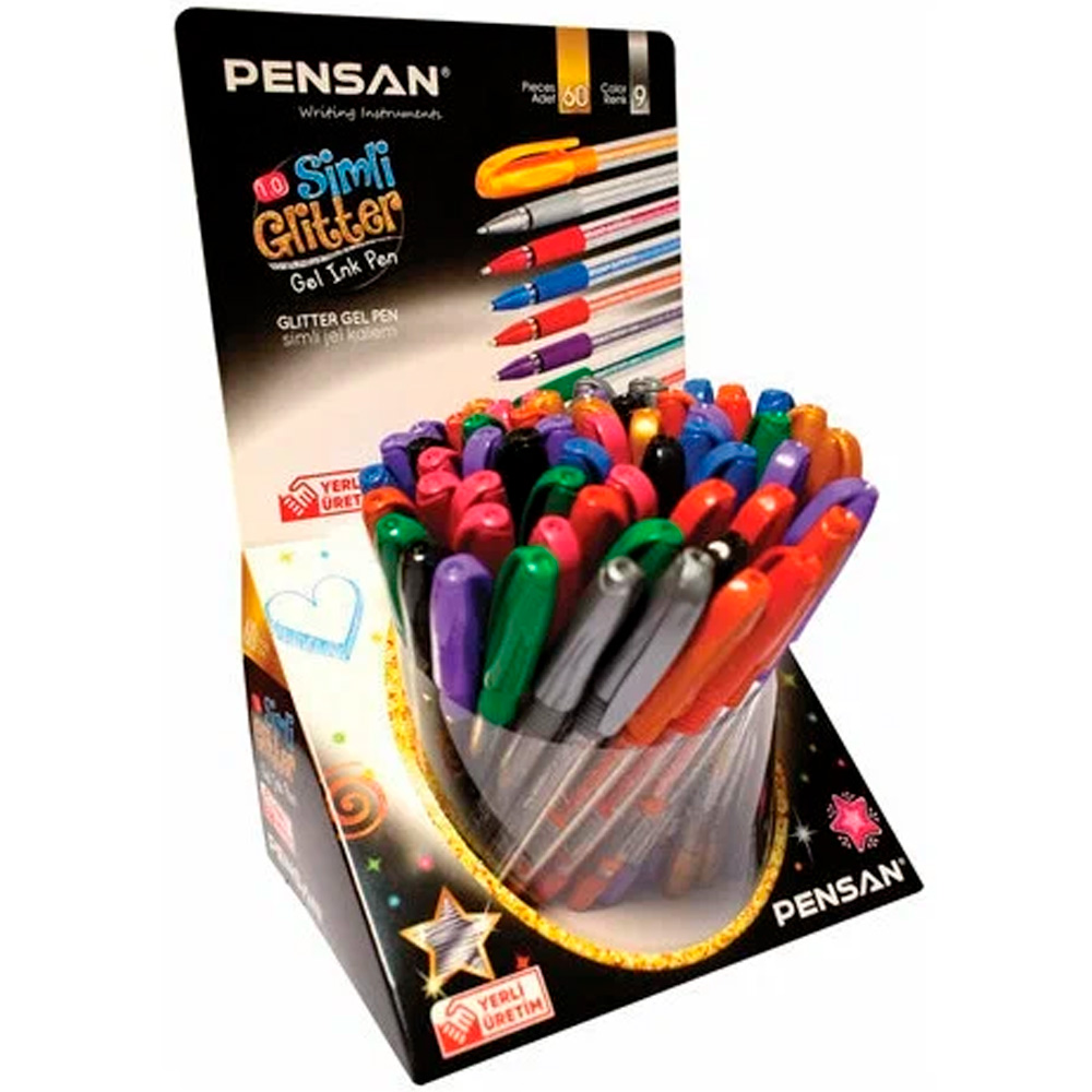Ручка гелевая 1 мм PENSAN Glitter Gel АССОРТИ чернила с блестками линия 0,5 мм 2280/S60