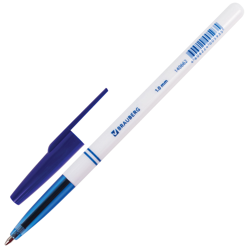 Ручка шариковая синяя 1 мм,линия письма 0,35мм Офисная 140662 BRAUBERG