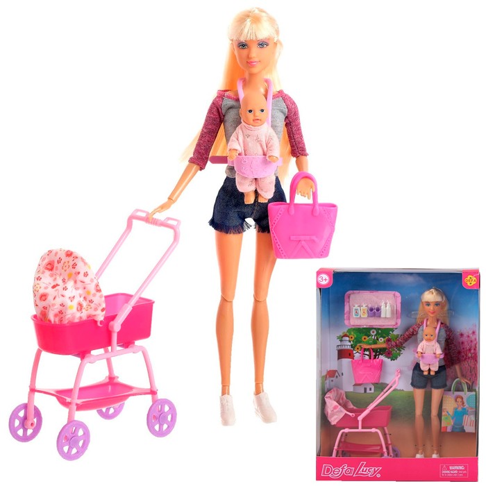 Кукла 8380 с ребенком и коляской, с аксесс. Defa Lucy