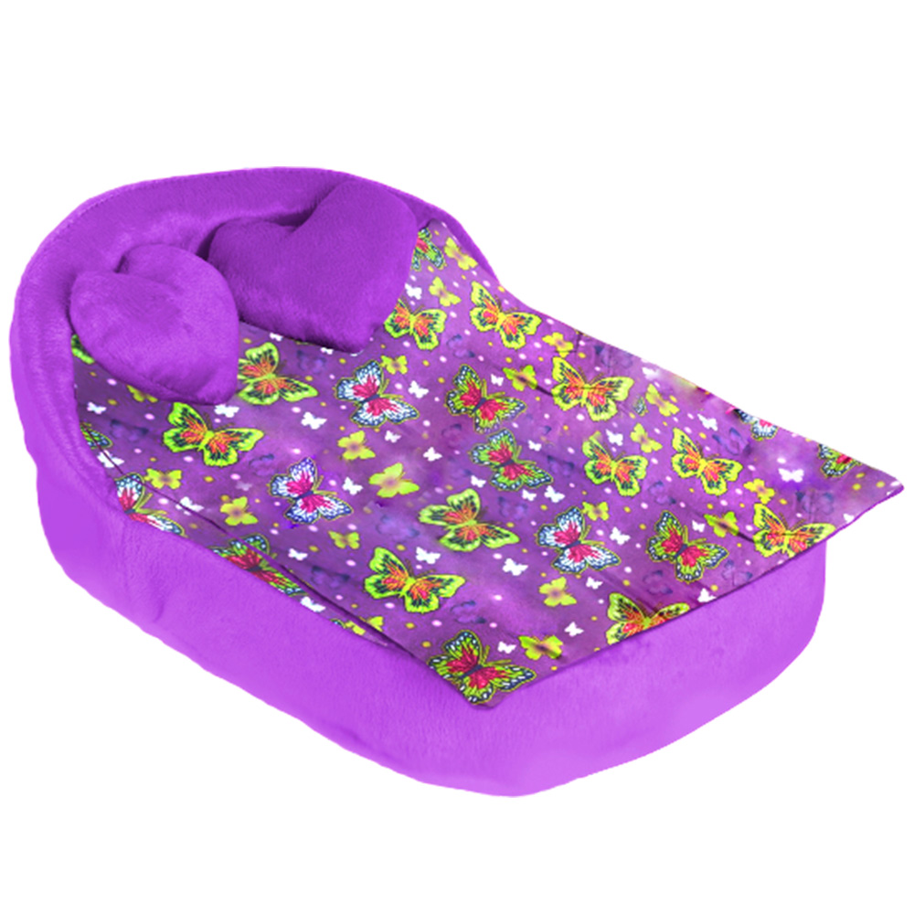Мебель мягк. Кровать,2 подушки,одеяло. "Бабочки на фиолетовом" с фиолетовым плюшем НМ-003/4-34