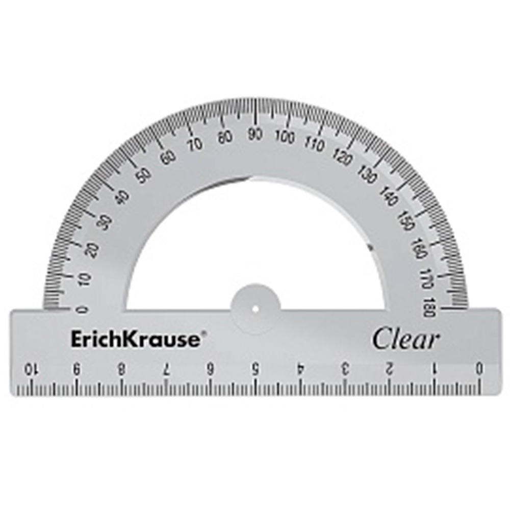 Транспортир пластиковый ErichKrause Clear, 180°/10см 49550.