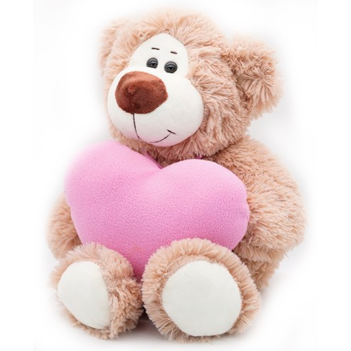 Медведь Двейн малый со средним флисовым сердцем цикламен 32/45 см 0924232S-48
