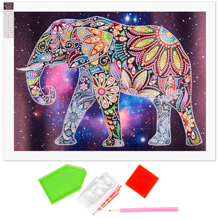 Набор ДТ Картина Стразами на Холсте Светится в Темноте Индийский Слон 25х35см MA-KN0101-11.