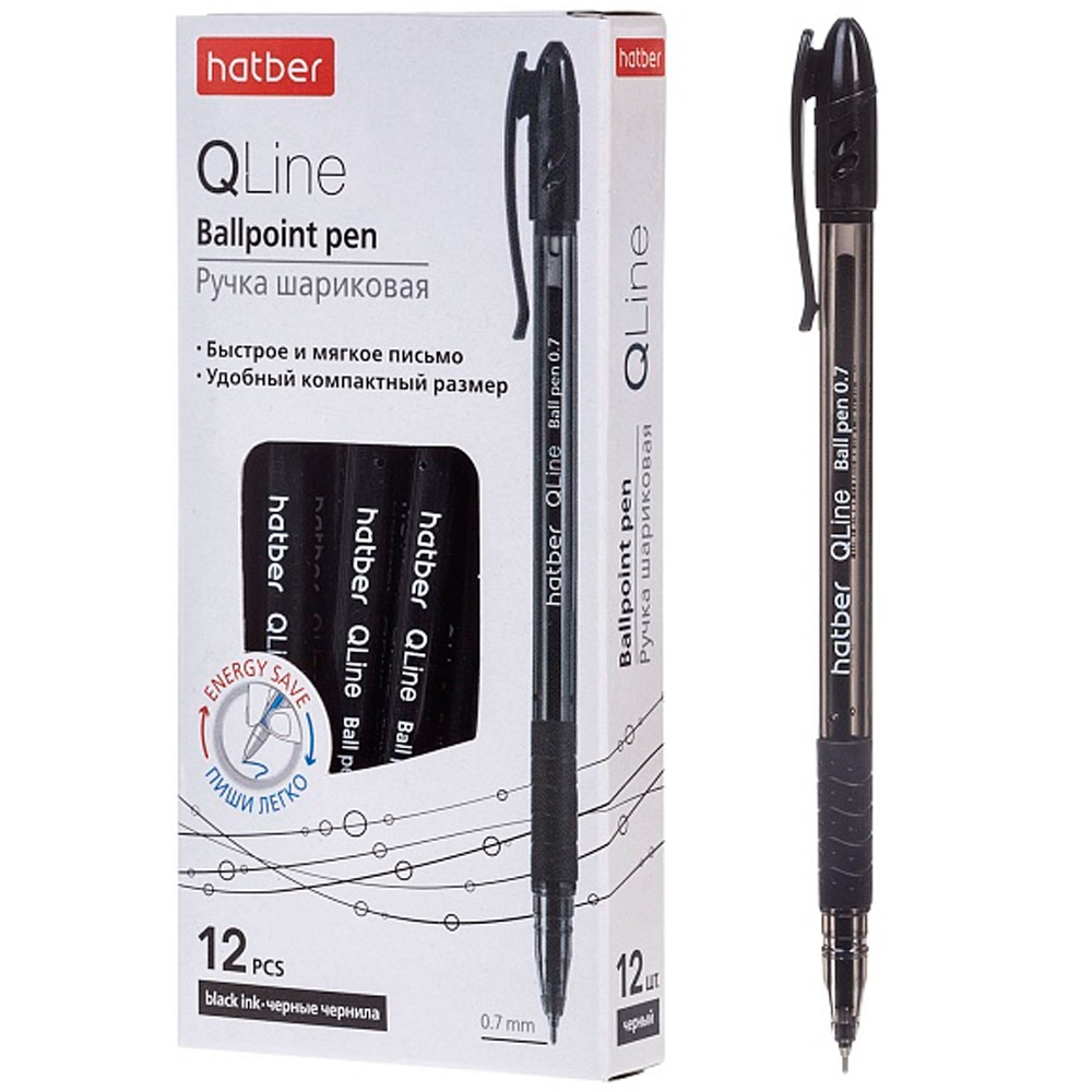 Ручка шарик Q.line Черная 0,7 мм на масл.основе с резиновым грипом ВР_081885 HATBER