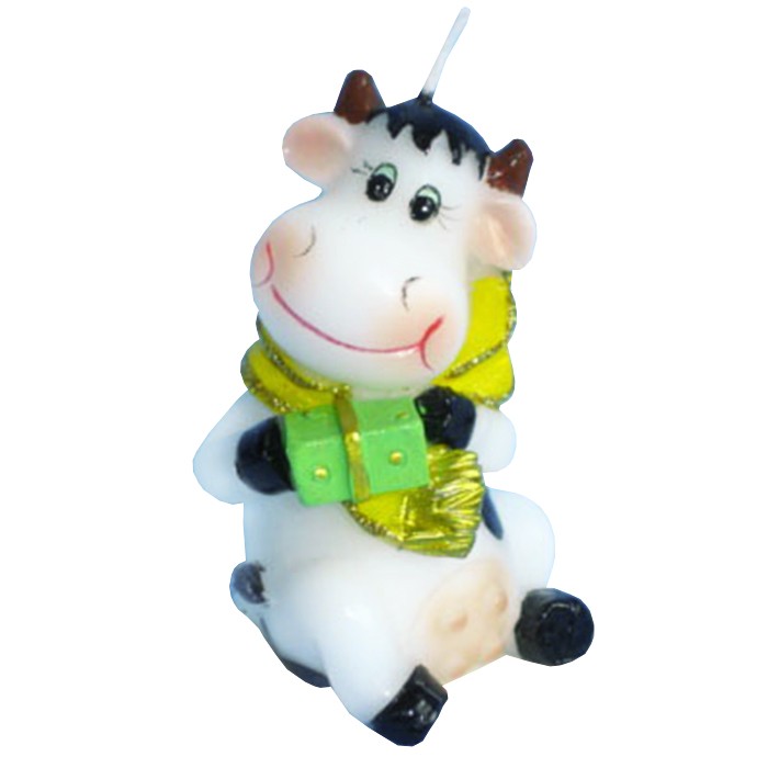 Свеча Корова в шарфе с подарком 5,5см. Н68701