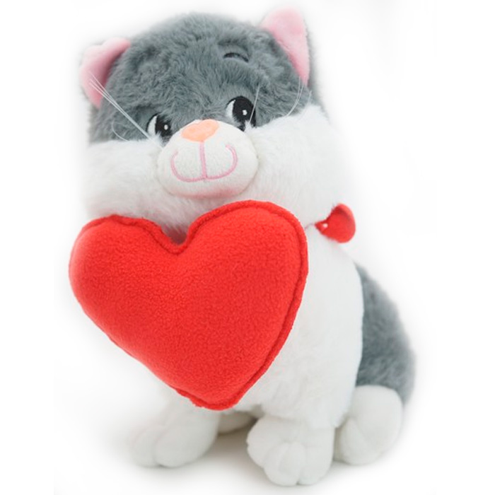 Мягкая игрушка Киска Тоня 23 см с красным флисовым сердцем 08124A2